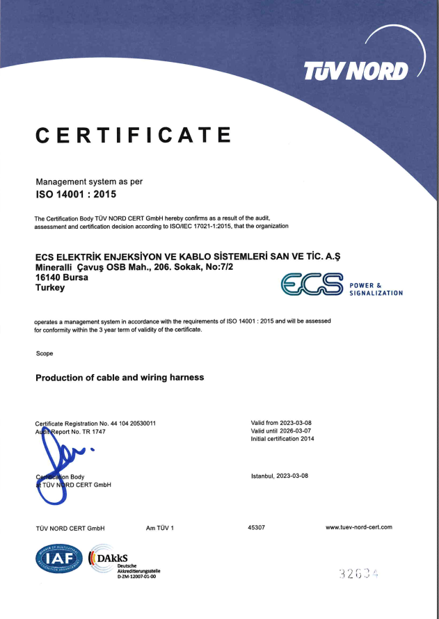 ISO 14001 sertifikası