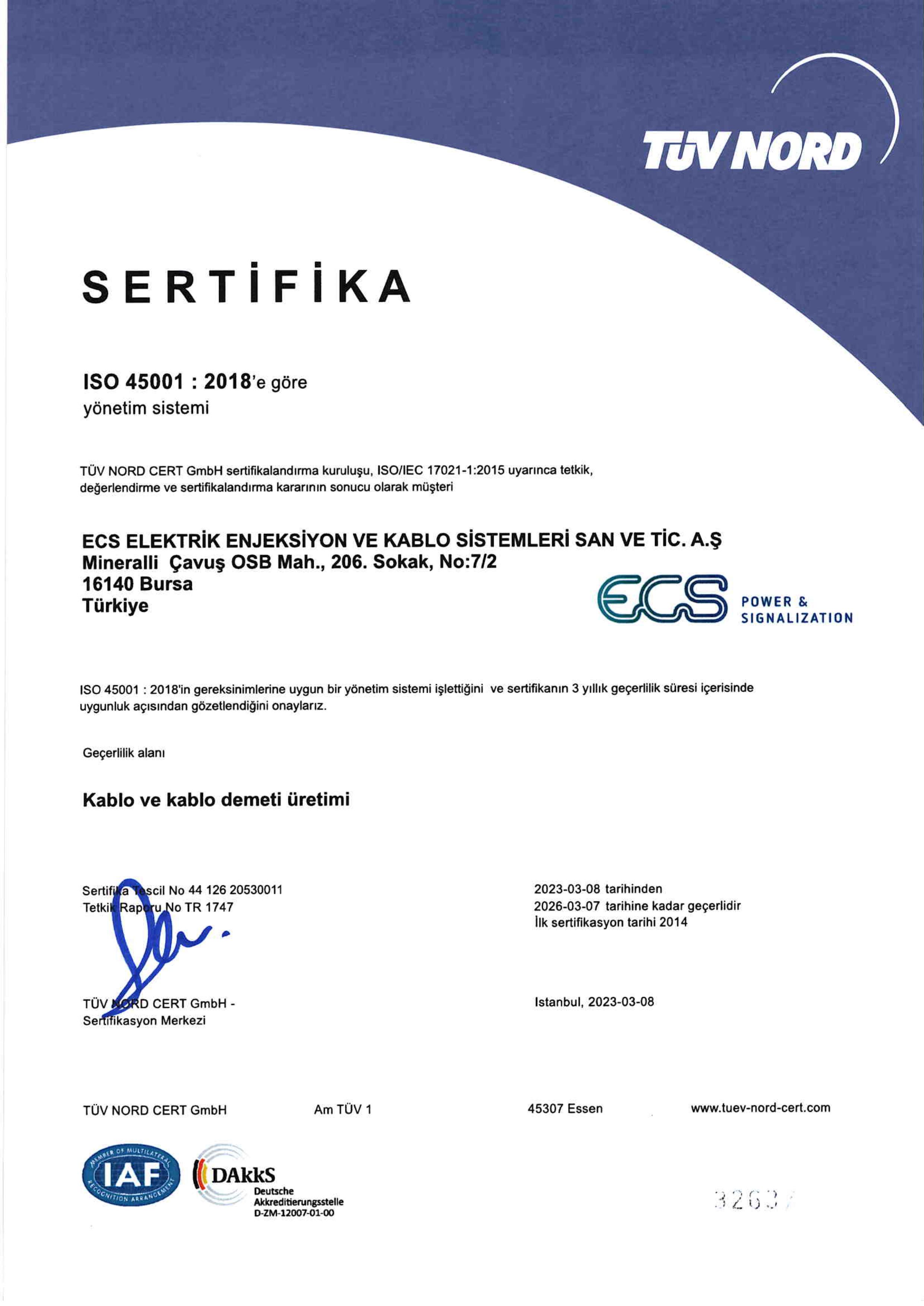 ISO 45001 sertifikası