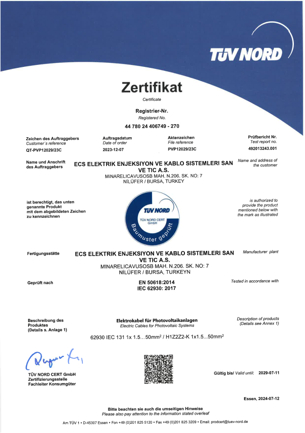 Solar Wire sertifikası